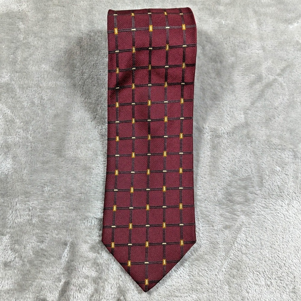 Vintage Ermenegildo Zegna Tie Mens 59X3.75 Red Geometric Grid Silk Made In Italy